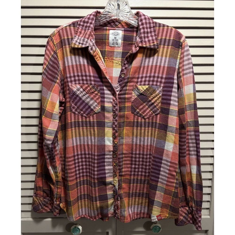 Dickies Long Sleeve Flannel‎ Shirt Purple/Pink/Orange Plaid Size M (8/10) Cotton